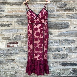 Lulu's Burgundy Floral Midi Dress